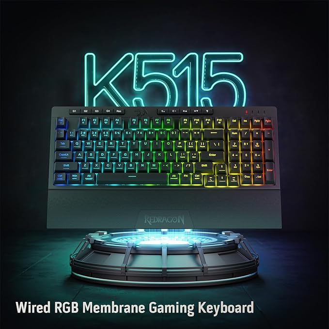 Redragon K515 PRO Shiva RGB Wireless Membrane Gaming Keyboard, 98 Keys Mechanical-Feel Keyboard w/Smooth Linear Switch, On-Board Macro & Multimedia Keys, Detachable Wrist Rest, Software Supported