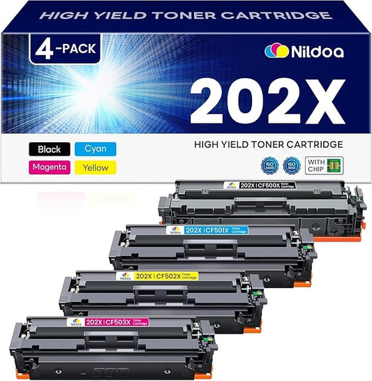 202X Toner Cartridges 4 Pack High Yield Replacement for HP 202X CF500X CF501X CF502X CF503X Color Pro M254dw; MFP M281cdw M281fdw Printer Ink(Black Cyan Magenta Yellow)