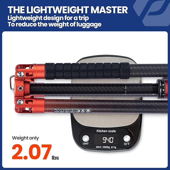 Fotopro Carbon Fiber Tripod for Camera 2lbs Ultralight 62 Inch Travel Camera Tripod Max Loads Up 22lbs X-Aircross 3 Orange