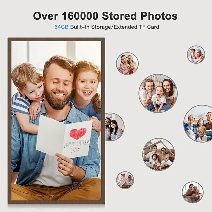 Extra-Large Digital Picture Frame 32"-Wood-Frame - Dual-WiFi 1920x1080 FHD IPS Load Photo Video from Phone via APP Email, Wall Mounted for Home Decoration Wood Grain Design, Gifts for Mom Dad Family