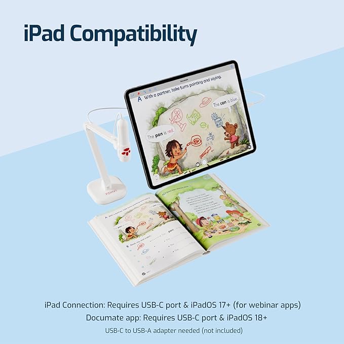 INSWAN INS-3 Handheld Webcam/USB Document Camera for Classroom, Built-in Mic, Light, Auto Focus, Windows, Mac OS, iPad OS, Chromebook for Close-up Demo, Distance Learning, Web Conferencing, IWBs