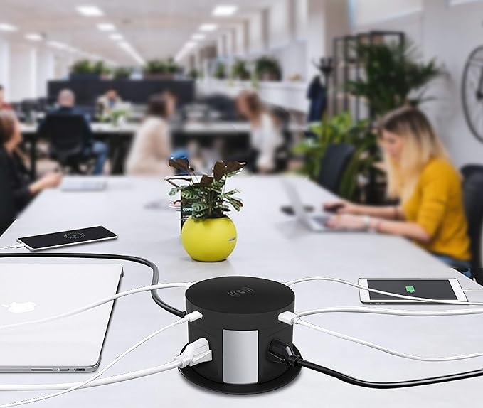 Automatic Pop Up Outlet for Countertop, Recessed Power Strip with 4 AC Outlets, 2 USB A, 2 USB C Pop Up Socket, Wireless Charger Station for Kitchen Conference Workbench, ETL Listed