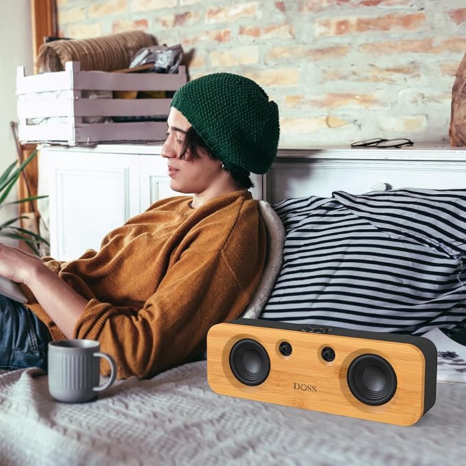 DOSS SoundBox H200 50W Home Bluetooth Speaker with Dual 3.5-Inch Woofers, Two 1-inch Tweeters, 35H Playtime, TWS, Sustainable Materials, BT 5.3, Wireless for Record Player/Computer/TV-Grey