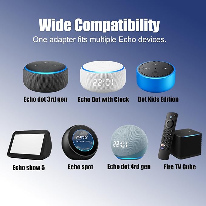 White 15W Power Adapter Compatible with Echo Dot 3rd/4th/5th Gen Echo Po Echo Show 5 (1st & 2nd Gen) Kids Edition Smart Speaker Charger, 6.6FT Cord, DC Plug Replacement