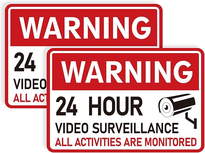 2PCS Video Surveillance Sign/All Activities Are Monitored, Waterproof Durable Security Camera Sign Sticker, Warning Signs for Home, Business, Property