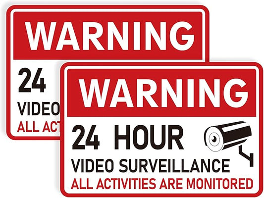 2PCS Video Surveillance Sign/All Activities Are Monitored, Waterproof Durable Security Camera Sign Sticker, Warning Signs for Home, Business, Property