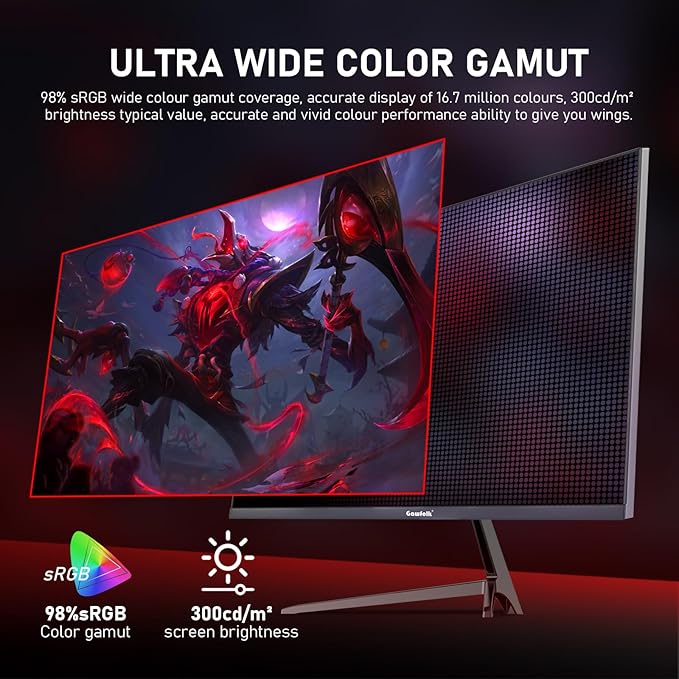 27 inch 2K QHD(2560×1440) PC Screen, 165Hz Gaming Monitor, 1ms Without Bezel, FreeSync,98% sRGB, 178° Wide Viewing Angle, HDMI2.0、DisplayPort, 75 * 75MM Wall Mount Compatible - Black