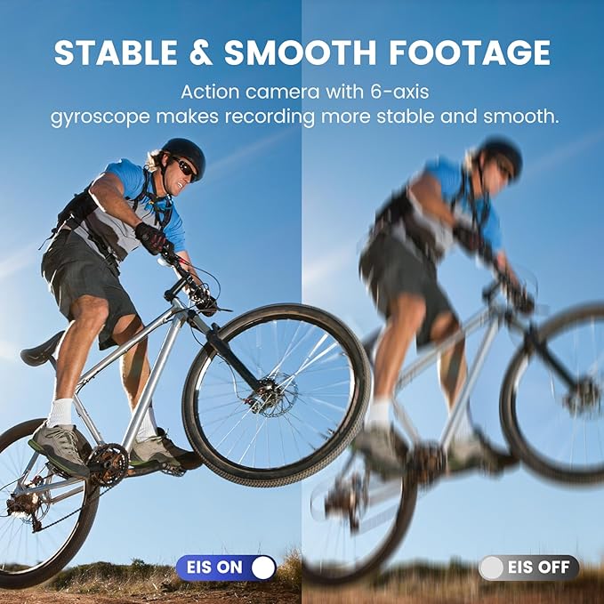 Action Camera 4K 60FPS 48MP, EIS Sports Camera with 128GB Card,131FT Underwater Waterproof Camera with Case, 2inch Touch Screen, 8X Zoom, Remote Control, Batteries & Mounting Kits