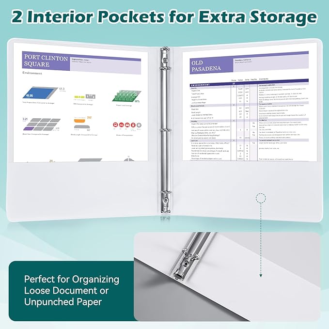 3 Ring Binder 0.5 Inch 12 Pack, 0.5" Clear View with Round Rings, PVC-Free,Holds for 100 Sheets 8.5" x 11" US Letter Size Paper, Durable White Binders Perfect for Office,School and Home