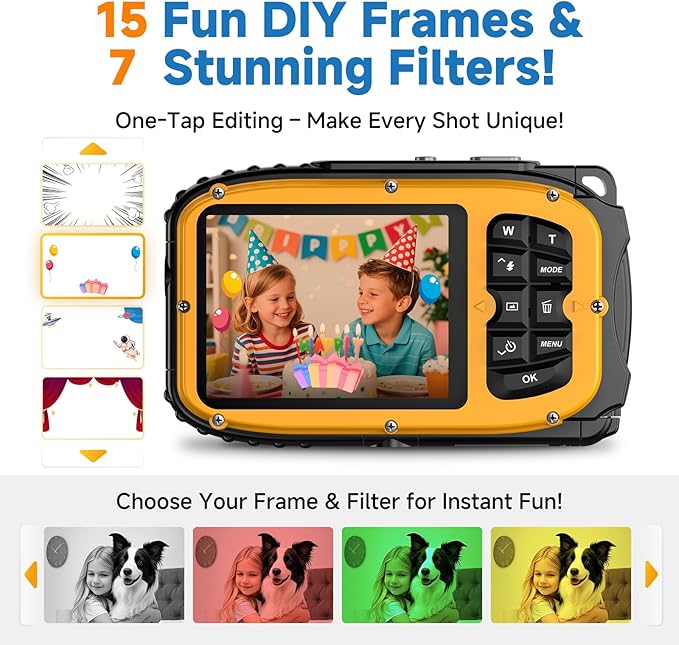 Underwater Floating Digital Camera – 48MP HD Bare-Body Waterproof Camera, No Case Needed for Underwater Fun & Childhood Memories (Yellow)