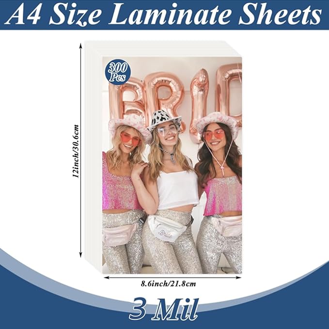 QTLCOHD 300 Pack 3 Mil Laminating Sheets, 9 x 11.5 Inch Thermal Laminator Pouches Holds, Clear Lamination Paper for Craft, Office and School Supplies