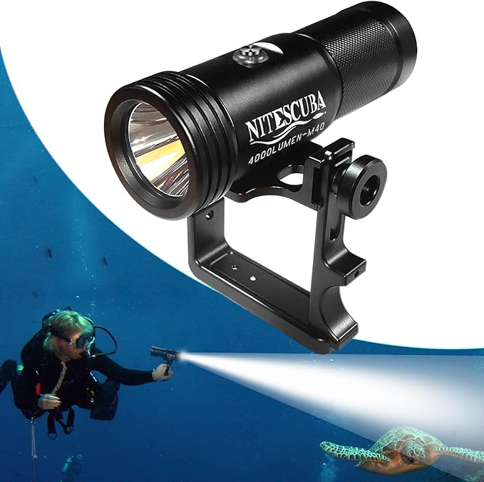 Scuba Diving Flashlights 4000 Lumen IP68 Waterproof Underwater Light for 100m/330ft CRI=90 Underwater Photography with Adjustable Handle