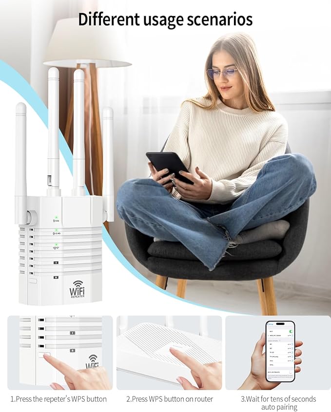 WiFi Extender, WiFi Extender Signal Booster, WiFi Booster, Covers Up to 13888 Sq.ft and 150+ Devices, Dual Band Wireless Repeater, WiFi Repeater, WiFi Extenders Signal Booster for Home