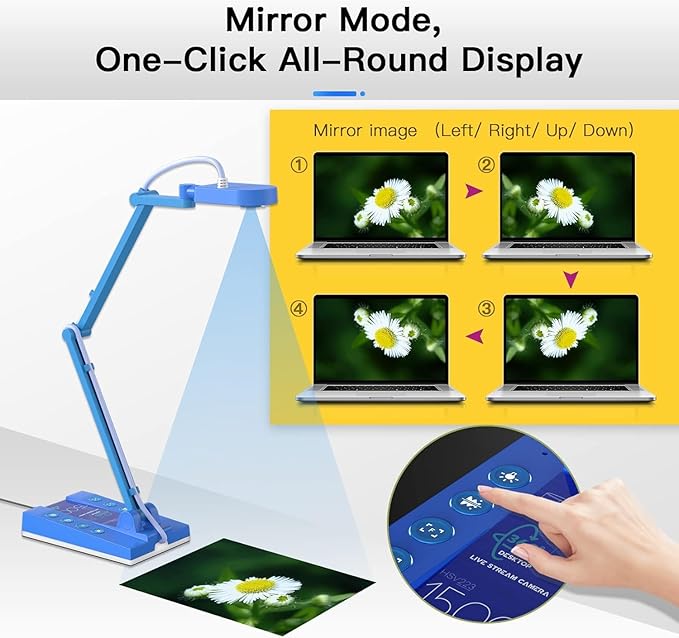 TreasLin USB Document Camera 15MP Document Camera for Teachers, Remote Learning, Classroom Presentations, Art Classes Online Teaching with Multi Angle Rotation Adjustment LED Light