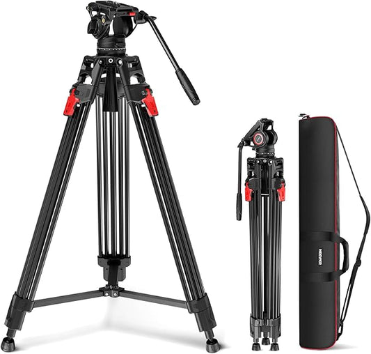 NEEWER 76" Video Camera Tripod with Fluid Head, One Step Quick Release Portable Tripod, Aluminum Heavy Duty Tripod Stand, Dual Mode QR Plate for DSLR Cameras Camcorders, Max Load 17.6lb, LL27