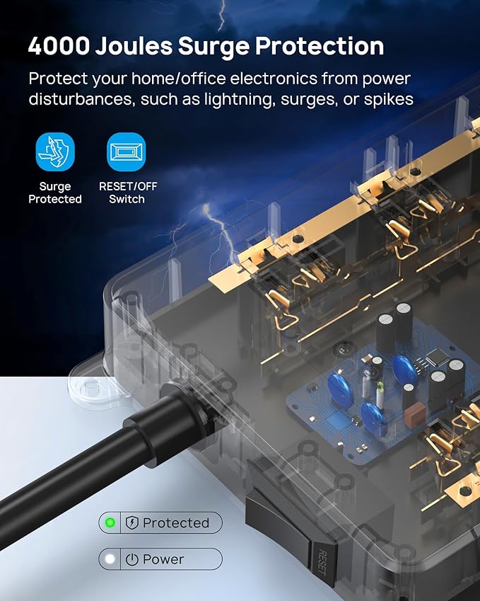 TROND Surge Protector Power Strip, 5ft Heavy Duty Extension Cord with 32W USB C & QC 3.0 Charger, 4000 Joules, ETL Listed, 13 Wide Spaced Outlets, Flat Plug, Wall Mount for Home Office Supplies, Black