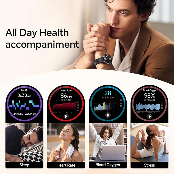 Smart Watches for Men/Womem,1.27" HD Fitness Watch Answer/Make Call, Heart Rate/Sleep/SpO2，Round Smart Watch for iPhone/Samsung/Android,IP68 Waterproof，110+ Sport Mode-Black(2 Bands)