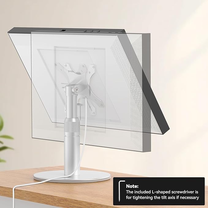 Almoz Desk Stand for Echo Show 21, Echo Show 15 (All Generations), Raises Up to 9.5" from Desk, Tilt and Swivel Mount for Alexa Echo Show 21, No Tools Required, Stable Centered Rod Design (UP-Silver)