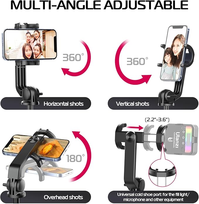 ULANZI SK-03 Selfie Stick Tripod, 64" Professional Stable Phone Tripod Stand for Smartphone/Action Camera, 3 in 1 Extendable Phone Holder with Detachable Remote for Travel Selfies Video Recording Vlog