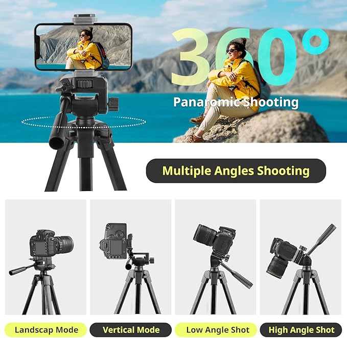 Sensyne 64" Camera Tripod Stand, Versatile Phone & iPad Tripod with Wireless Remote and 2-in-1 Phone Holder for Selfie/Video Recording/Photo/Live Stream/Vlog