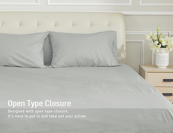 Sunflower King Pillowcases Set of 2, 100% Cotton King Pillow Cases 2, 20×40 inches Storm Grey, Soft and Breathable