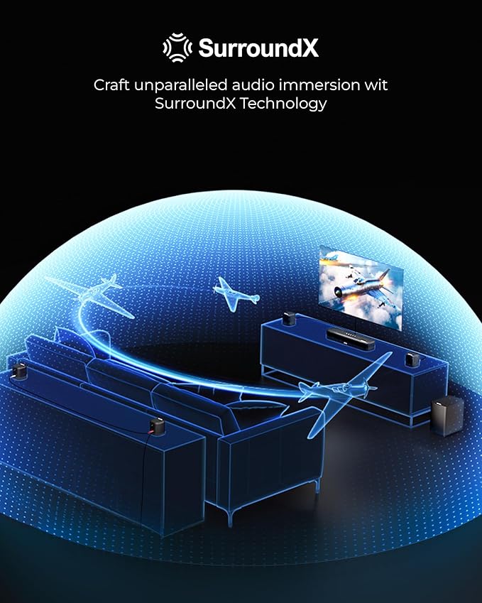 ULTIMEA 7.1ch Sound Bar with Dolby Atmos, Surround Sound System for TV with 4 Surround Speakers, Sound Bar for Smart TV with App Control, Soundbar with Subwoofer for Home Theater, HDMI eARC, Aura A60