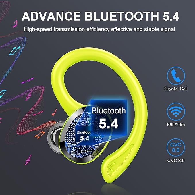 Wireless Earbuds Sport Bluetooth Headphones 5.4, 2025 Bluetooth Earbuds 4 HD Mic, Over-Ear Buds with Earhooks ENC Noise Canceling Earphones, 48Hrs Stereo, IP7 Waterproof Headset for Workout/Running