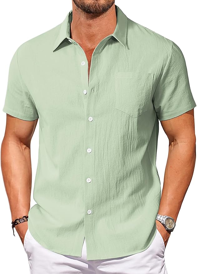 Vssjavun Mens Short Sleeve Button Down Shirts Casual Cotton Shirt Summer Beach Tops with Pocket