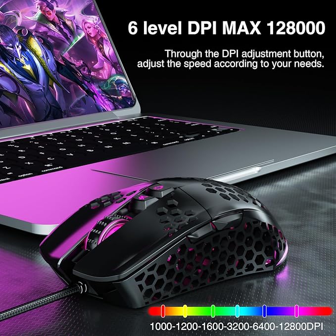 RGB Wired Gaming Mouse with Honeycomb Shell,Adjustable 12800 DPI,7 Programmable Buttons,Lightweight Gaming Mice Ergonomic Computer Mouse Gaming for Windows/PC/Mac/Laptop Gamer