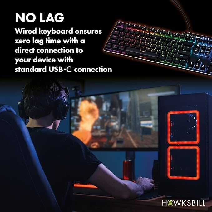 Scorpion V1 Wired Mechanical Gaming Keyboard - USB-A W/USB-C Connection Adaptor – Tactile & Clicky – Brilliant RGB Lighting Customizable Keys & Multimedia Function 104 Keys