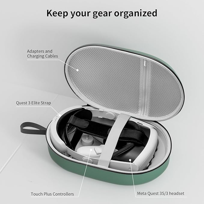 annapro Carrying Case for Meta Quest 3S/Quest 3/3S Xbox Edition/Vision Pro, Compatible with Battery Elite Strap, Controllers Accessories, Hard Shell Case and Superior Protection for Travel, Green