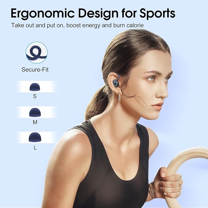 Wireless Earbuds,50H Stereo Ear Buds Dual LED Display, Bluetooth 5.3 Headphones Sport, 2025 Bluetooth Earbuds with 4 ENC Noise Canceling Mic, IP7 Waterproof Earphones with Earhooks for Running, Navy