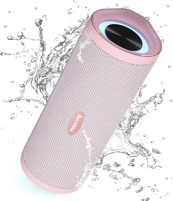 HEYSONG Portable Bluetooth Speaker, Waterproof Wireless Shower Speakers with Good Bass, IPX7 Floating, 5000mAh, TF Card, Loud Sound for Beach, Pool, Kayak Accessories, Gifts for Woman, Girl - Pink