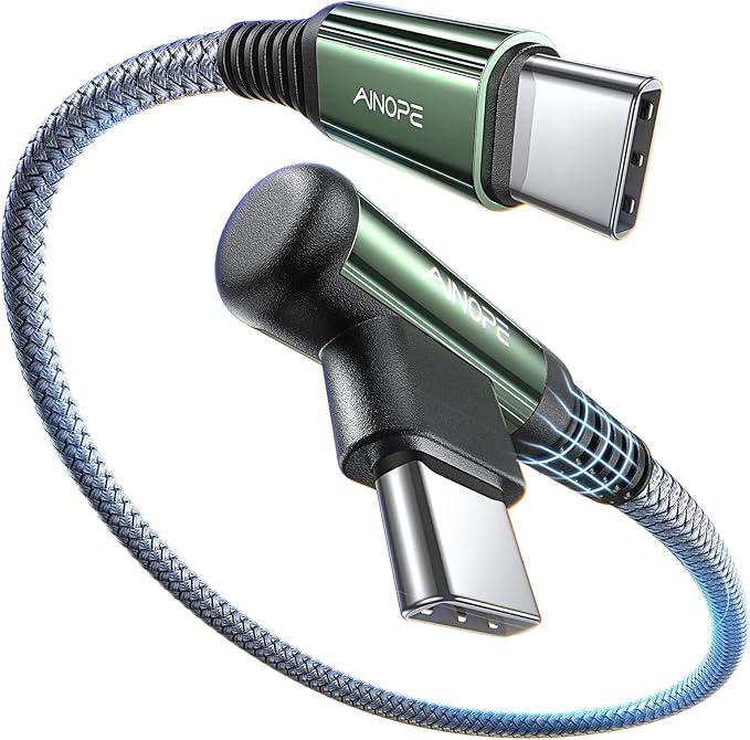 AINOPE Short USB C to USB C Cable 1.5FT 1 Pack 60W Fast Charging Nylon Braided Type C Cable for iPhone 15 Pro Max Plus Samsung Power Bank Travel Essentials