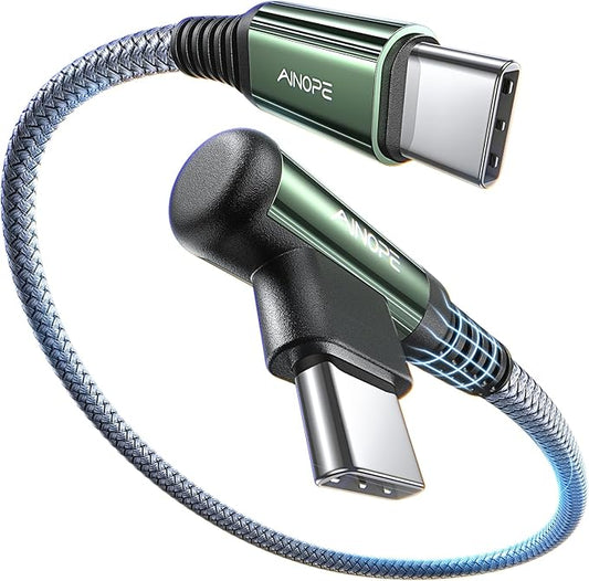 AINOPE Short USB C to USB C Cable 1.5FT 1 Pack 60W Fast Charging Nylon Braided Type C Cable for iPhone 15 Pro Max Plus Samsung Power Bank Travel Essentials