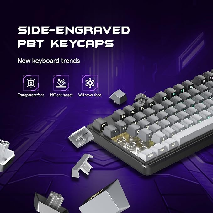 IP98 Gaming Keyboard - Wired Keyboard with RGB Backlighting, IPX8 Water Resistance, and Side Printed PBT Translucent Keycaps, Suitable for Gaming or Work (Gray-White)