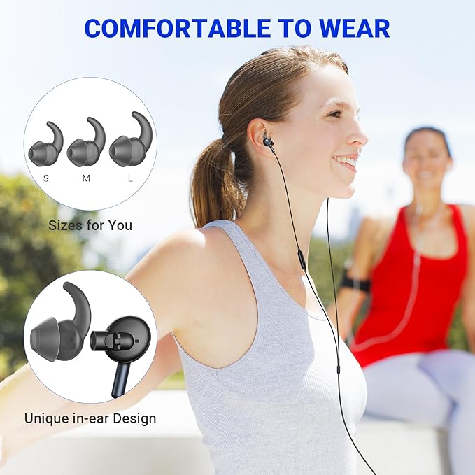 3.5mm Wired Headphones with Mic, School Supplies Wired Earbuds for Computer, Noise Isolating Ear Buds Wire with Stereo Case Magnet, Corded Plug in Earphone for Surface/HP/Acer Laptop Chromebook, Black