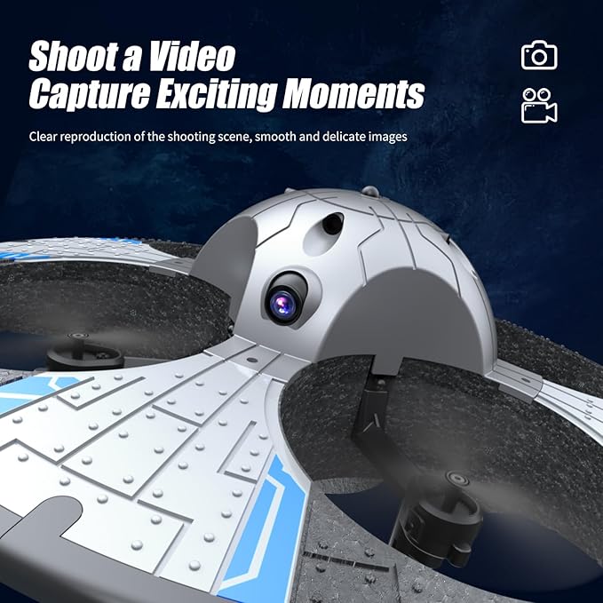 Round Foam RC UFO Drone with Camera, Multi-Color LED Lights (Color Switching), 360° Flips, Speed Adjustment, Remote Control Plane Helicopter, One-Key Takeoff/Landing, Beginner-Friendly FPV Quadcopter Airplane (Silvery)