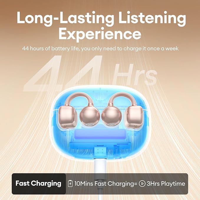 PAXA Clip On Earbuds, Clipbuds7 Open Ear Earbuds Wireless Bluetooth 5.4 with LED Display, Auto L-R Ear Recognition&Touch Control, Ultra-Light 4.5g Fit Comfort for Sports Fitness Daily Use, Rose Gold