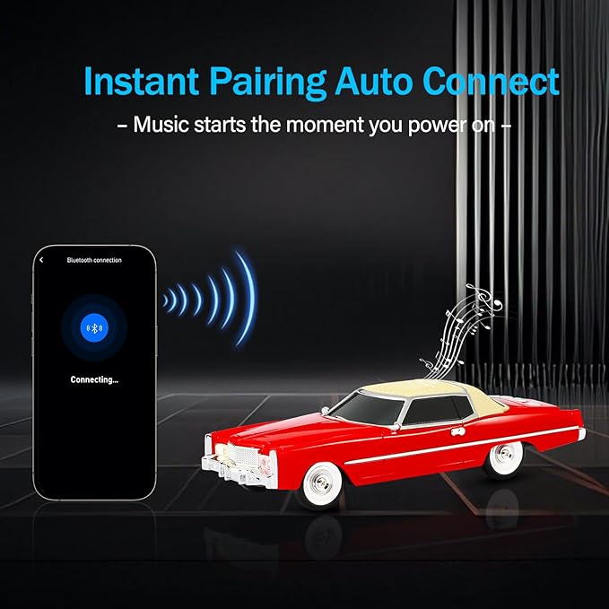 American Retro car Bluetooth Speaker, Mobile Wheel Retro car Model, HD Stereo, TWS Pairing, LED Ambient Light, Type-C Portable Charging, Home, Party, Camping Desktop Decoration (RED)