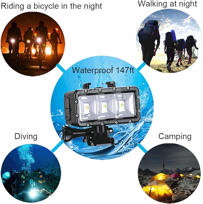 Suptig Underwater Light, Waterproof Light, Dimmable Waterproof (45m) LED Video Light for GoPro 13,11,10,9,8,7,6,5,4,3, DJI Action, Insta 360 Action Cameras