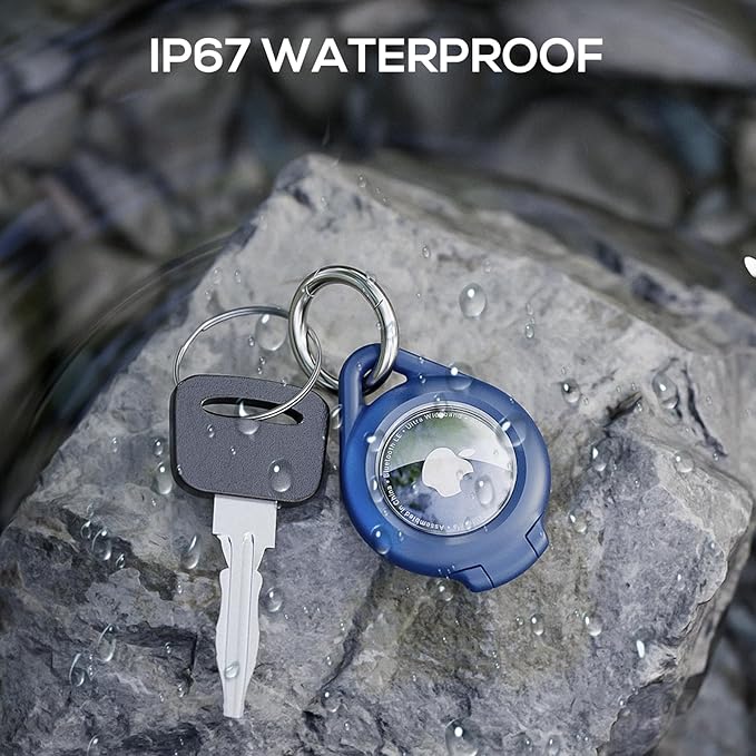 Waterproof Airtag Holder - 4 Pack Airtag Keychain Holder Compatible with Apple AirTags, Ultra Durable Anti-Scratches Protective Case with Keyring for Luggage, Backpack, Pet, Bag, Black/Blue