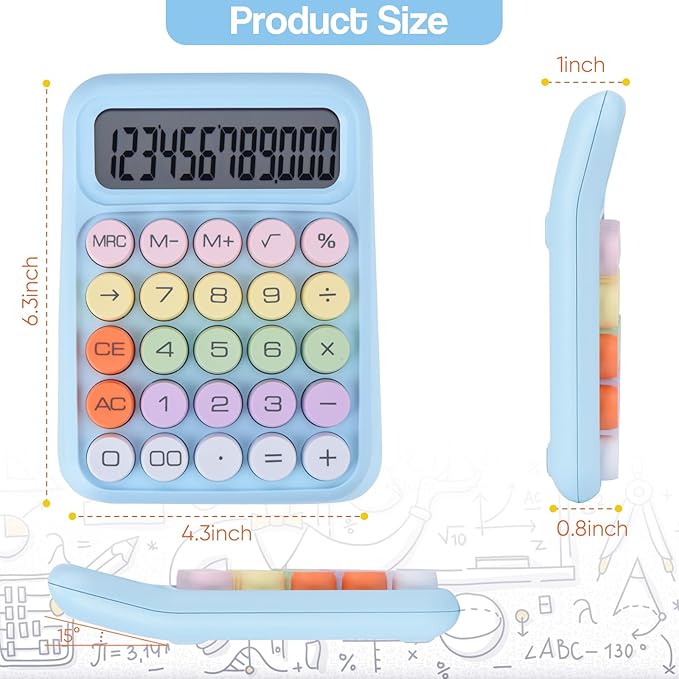 Mechanical Pushbutton Calculator,12 Digit Large LCD Display,Big Buttons Easy to Press,Colorful Candy Calculator,Automatic Sleep,with Battery.for Office,School, Home. (Blue)