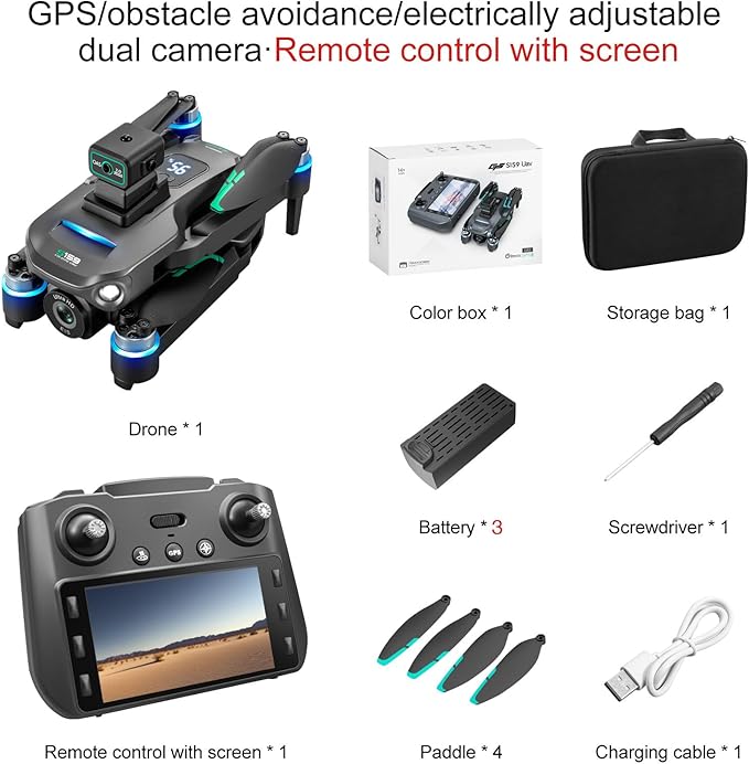 Drones with Camera for Adults 4K, GPS UHD Drone, 5G Remote Controller with Screen, One Key Return, Dual Camere, 3rd Gear Speed, Optical Flow Mode and Obstacle Avoidance, Drone for Beginners (Black)