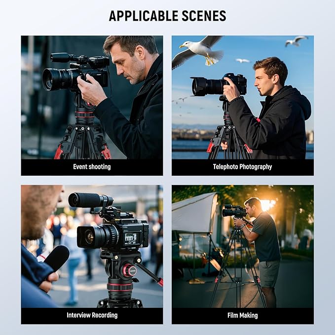 NEEWER 78" Video Camera Tripod Carbon Fiber with Damping Adjustable Fluid Head, One Step Quick Release, QR Plate/Handle/Cleaning Cloth, Heavy Duty Tripod Stand for DSLR Camcorders, Max Load 22lb, LL37