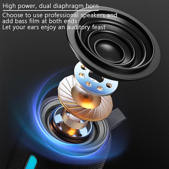 Wireless Portable Bluetooth Speaker: IPX6 Waterproof Outdoor Audio,fm Radio,USB/AUX/SD Card Play,LEDlights,TWS interconnected Stereo,Travel/Camping/Bike/Family/Party（Black）