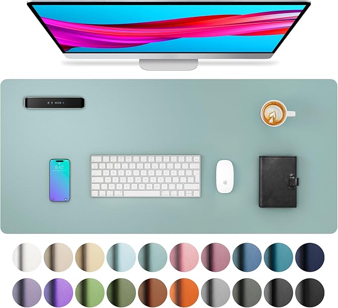 Aothia Leather Desk Pad Protector, Mouse Pad, Office Desk Mat, Non-Slip PU Leather Desk Blotter, Laptop Desk Pad, Waterproof Desk Writing Pad for Office and Home (23.6" x 13.7", Light Blue)
