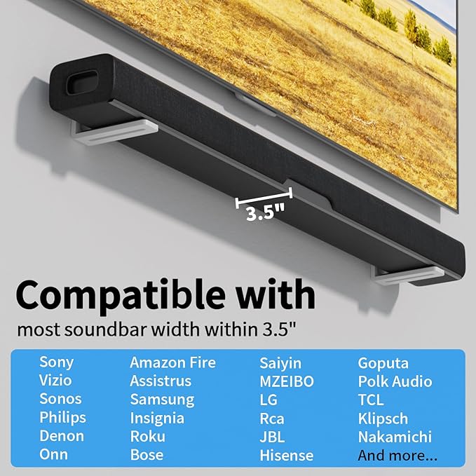 suptek Soundbar Wall Mount Shelf – Wall Mount Bracket for Sony, Samsung, Vizio, LG, Sonos Sound Bars – Under TV Mounting, Space-Saving Design, White (SBR001GDSW)