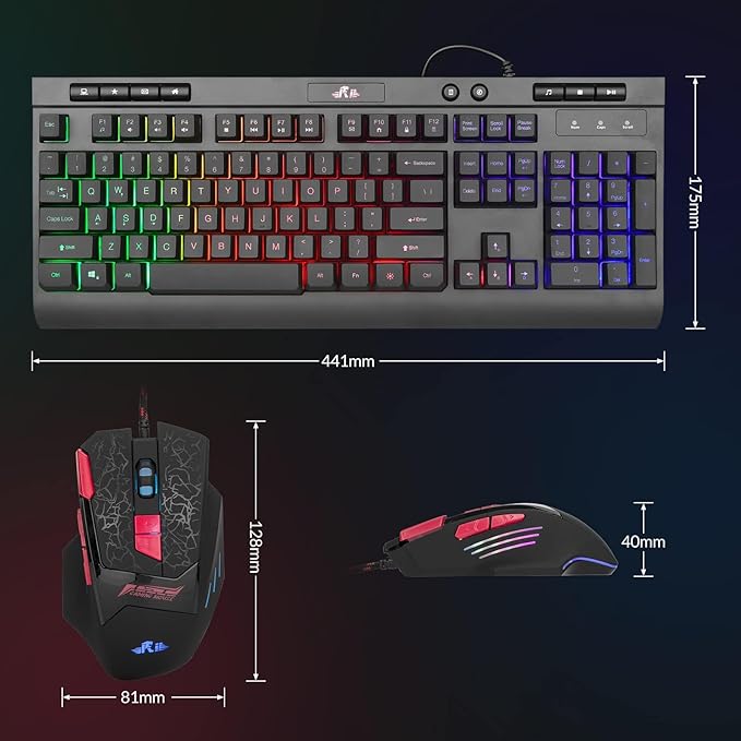 Rii Wired Gaming Keyboard and Mouse Combo,Mechanical Feel Full Size LED Keyboard,RGB 2400 DPI Mice, for Gaming or Working/Office(RK900 Pro)