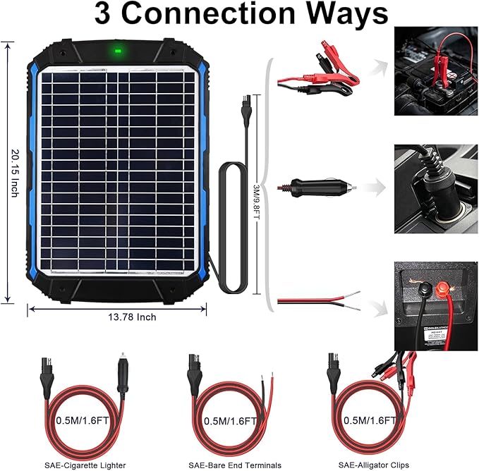 SUNER POWER 18W 12V Solar Battery Trickle Charger & Maintainer PRO, Built-in Intelligent MPPT Charge Controller, Waterproof 12 Volt Solar Panel Charging Kits for Car Auto Marine RV Trailer Boat Camper